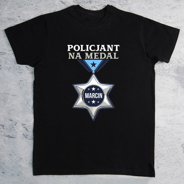 Policjant na medal - Czarna koszulka męska