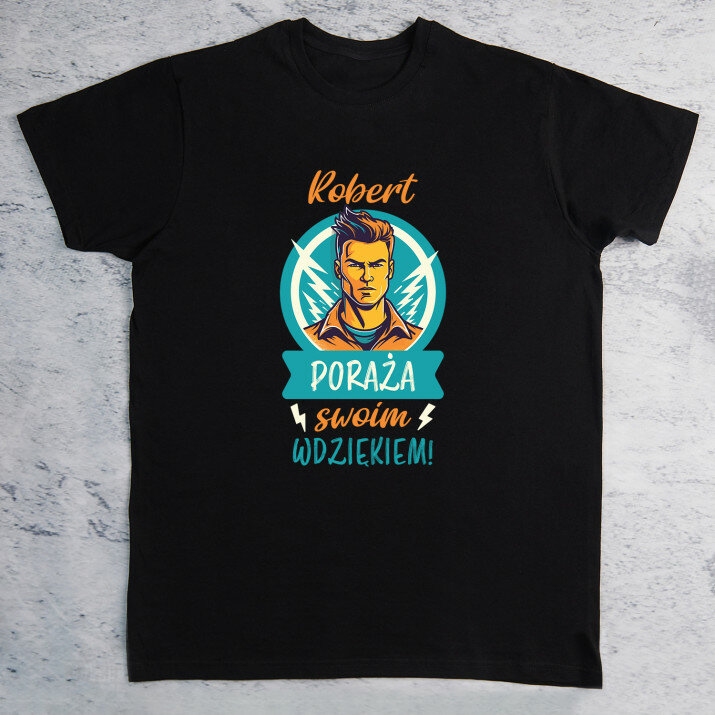 Poraża swoim wdziękiem - Czarna koszulka męska
