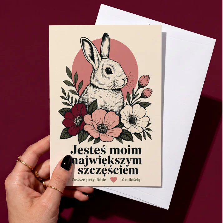 Kartka z Życzeniami Na Zajączka Dla Kobiety: Leśna Elegancja Retro Kartka z Życzeniami Na Zajączka Dla Kobiety: Leśna Elegancja Retro