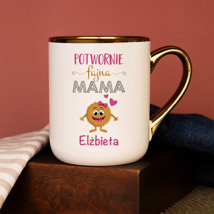 Potwornie fajna mama - Kubek ceramiczny ze złotym rantem