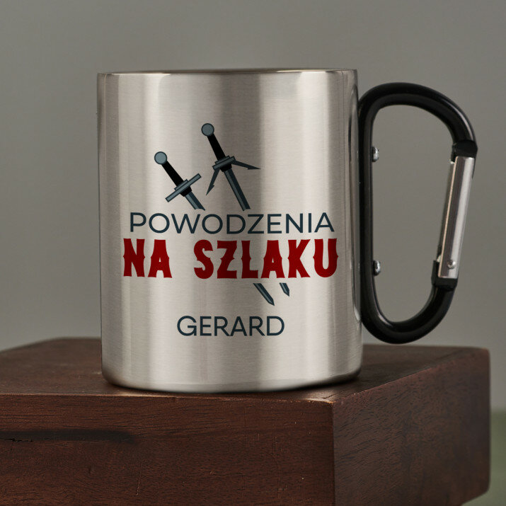 Powodzenia na szlaku - Kubek metalowy z karabińczykiem