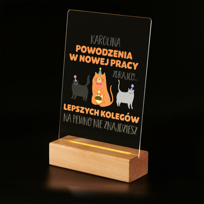 Powodzenia w nowej pracy - Wydruk na szkle akrylowym z podstawką led