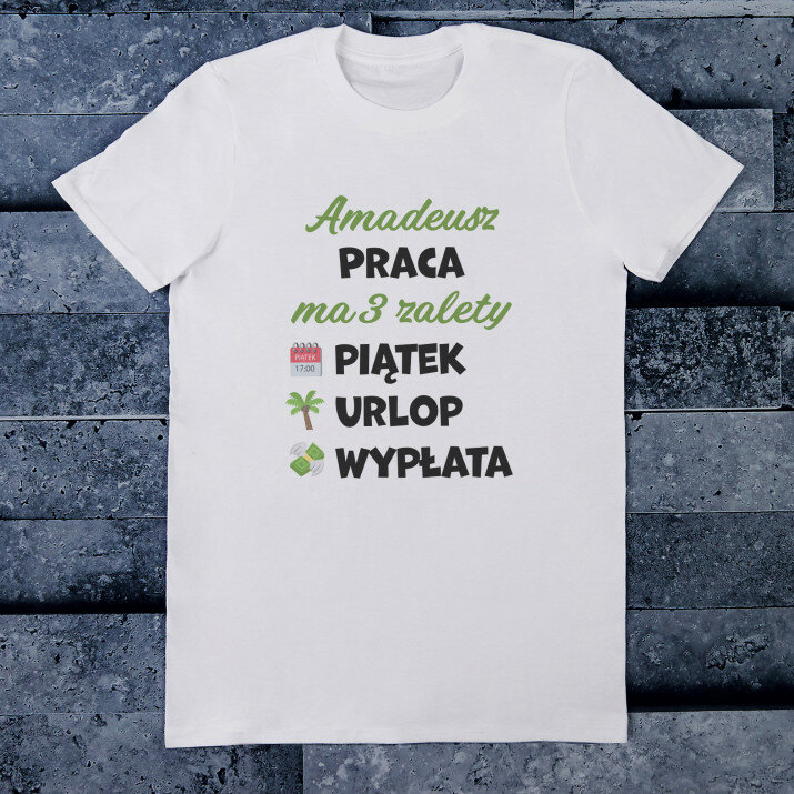 Praca ma 3 zalety - Koszulka męska z nadrukiem