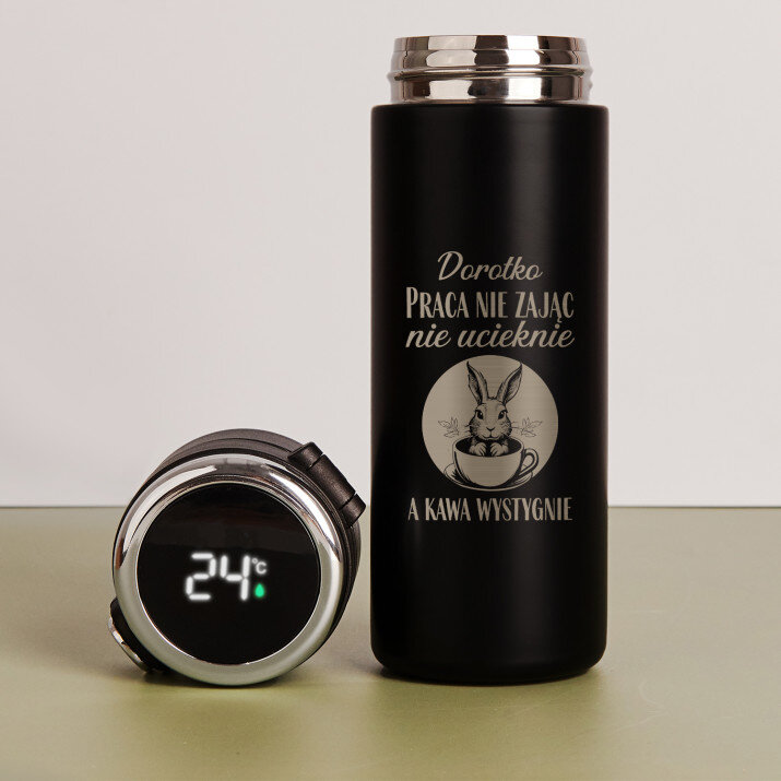 Praca nie zając - Kubek termiczny z wyświetlaczem LED Praca nie zając - Kubek termiczny z wyświetlaczem LED