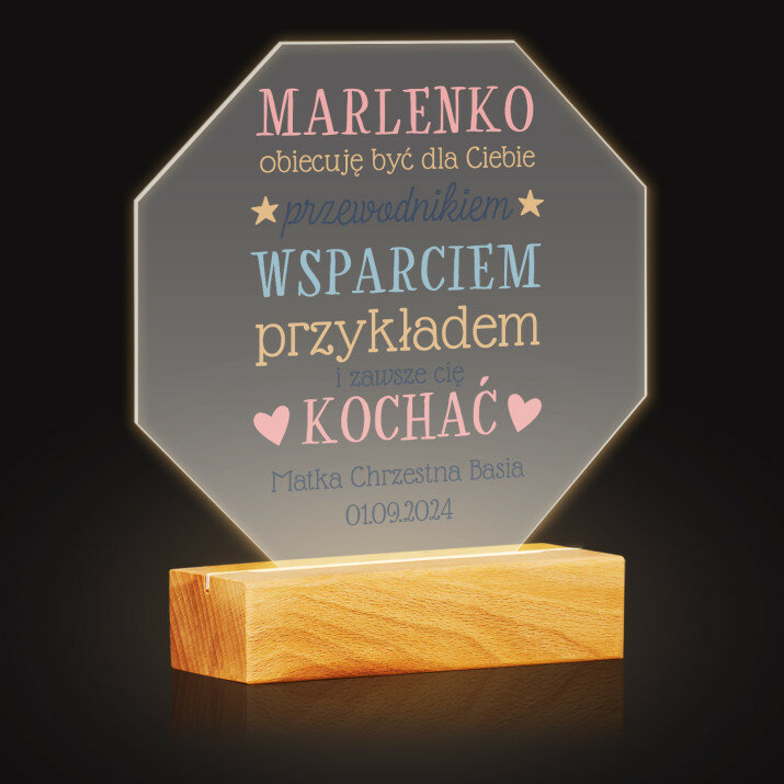 Prezent dla chrześnicy - Wydruk na szkle akrylowym led ośmiokąt
