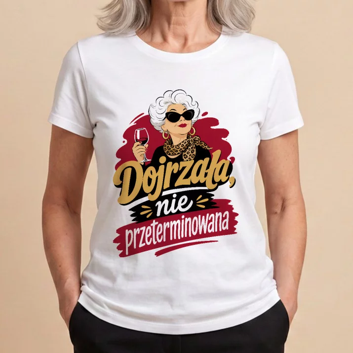 Koszulka Damska Biała Na 75 Urodziny Prezent Dla Kobiety: Dojrzała Elegancja I Humor