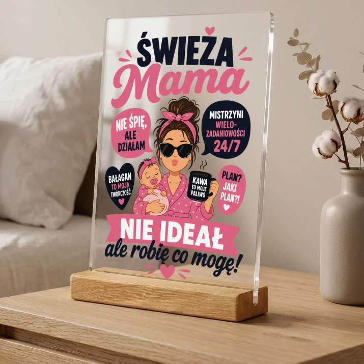 Druk Na Szkle Dla Świeżej Mamy Prezent Na Dzień Mamy Dla Kobiety: Świeża Mama 24/7