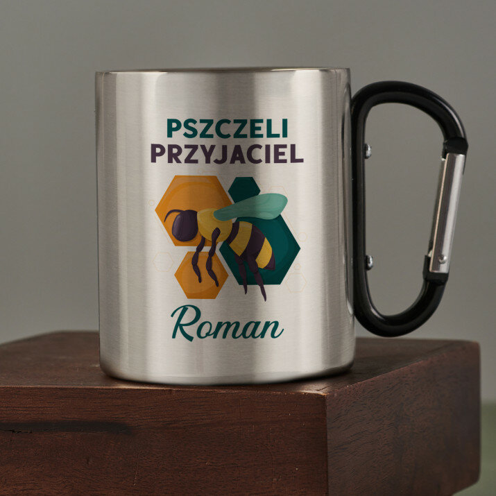 Pszczeli przyjaciel - Kubek metalowy z karabińczykiem