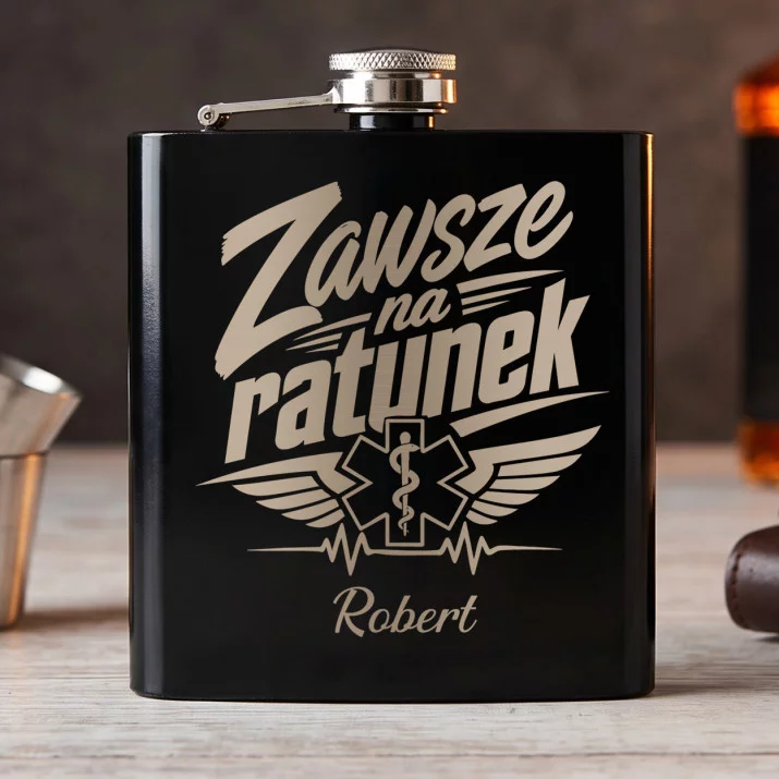 Piersiówka z Grawerem Dla Ratownika Medycznego Prezent Dla Mężczyzny: Zawsze Na Ratunek Piersiówka z Grawerem Dla Ratownika Medycznego Prezent Dla Mężczyzny: Zawsze Na Ratunek