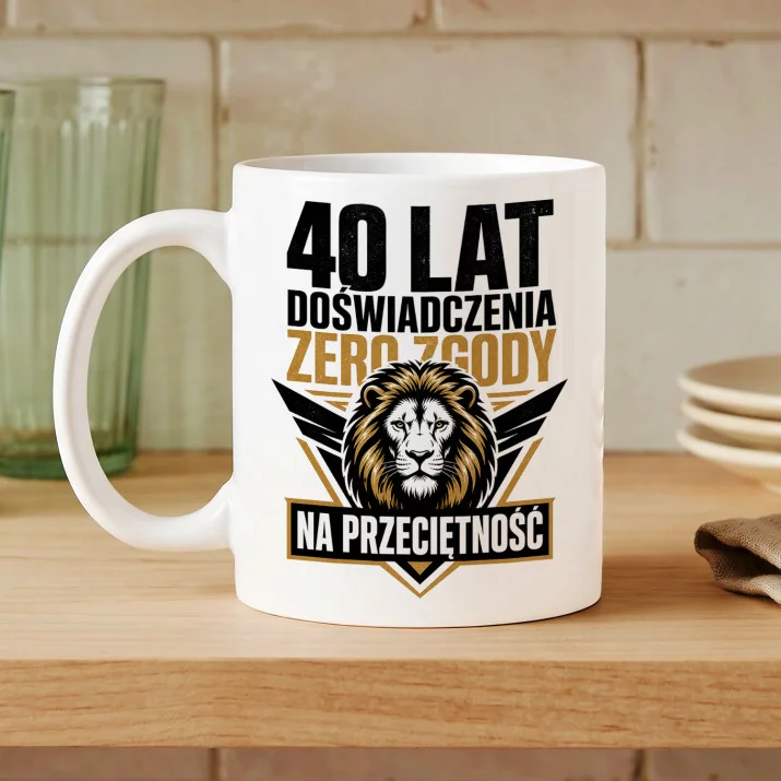 Kubek Z Nadrukiem Na 40 Urodziny Prezent Dla Mężczyzny: Zdecydowany Lew Kubek Z Nadrukiem Na 40 Urodziny Prezent Dla Mężczyzny: Zdecydowany Lew