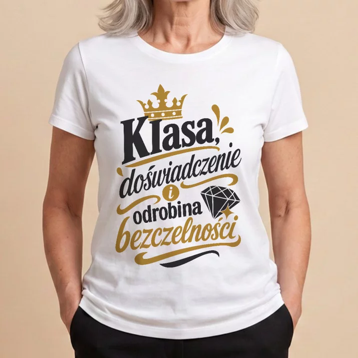Koszulka Damska Biała Na 75 Urodziny Prezent Dla Kobiety: Sarkastyczna Elegancja
