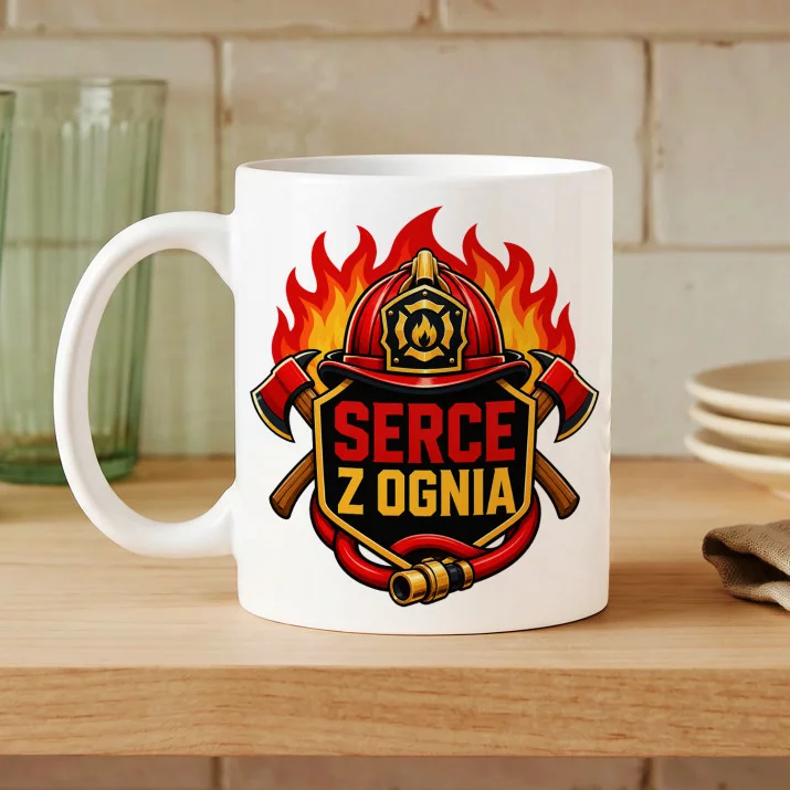 Kubek Z Nadrukiem Dla Strażaka Prezent Dla Mężczyzny: Serce Z Ognia Kubek Z Nadrukiem Dla Strażaka Prezent Dla Mężczyzny: Serce Z Ognia