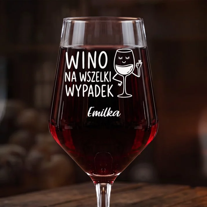 Mega Kieliszek Do Wina z Grawerem Dla Kobiety Prezent Dla Kobiety: Wino Na Wszelki Wypadek Mega Kieliszek Do Wina z Grawerem Dla Kobiety Prezent Dla Kobiety: Wino Na Wszelki Wypadek