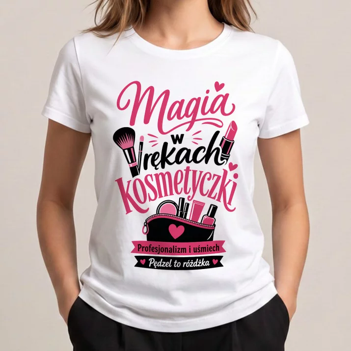 Koszulka Damska Biała Dla Kosmetyczki Prezent Dla Kobiety: Magia Kosmetyczki