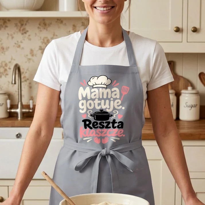 Fartuch Dla Mamy Prezent Na Dzień Mamy Dla Kobiety: Mama Gotuje. Reszta Klaszcze.
