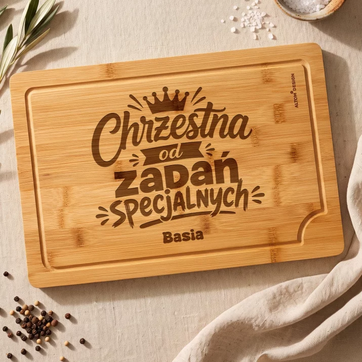 Deska Do Krojenia z Grawerem Dla Chrzestnej Prezent Dla Kobiety: Chrzestna Od Zadań Deska Do Krojenia z Grawerem Dla Chrzestnej Prezent Dla Kobiety: Chrzestna Od Zadań