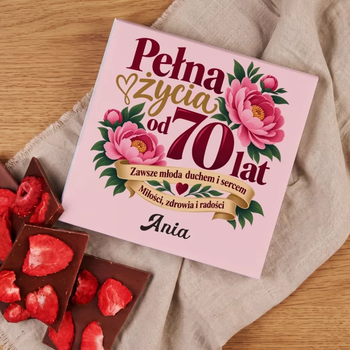 Czekolada z Truskawkami Na 70 Prezent Dla 70 Latki Kobiety: Pełna Życia Od 70 Lat Czekolada z Truskawkami Na 70 Prezent Dla 70 Latki Kobiety: Pełna Życia Od 70 Lat