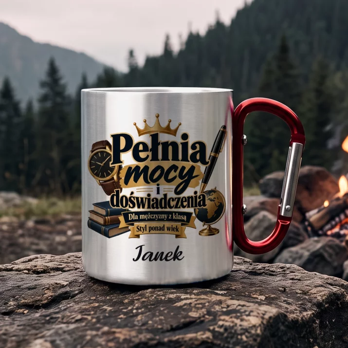 Kubek Metalowy z Karabińczykiem Dla 40 Latka Prezent Na 40 Urodziny Dla Mężczyzny: Pełnia Mocy I Kubek Metalowy z Karabińczykiem Dla 40 Latka Prezent Na 40 Urodziny Dla Mężczyzny: Pełnia Mocy I