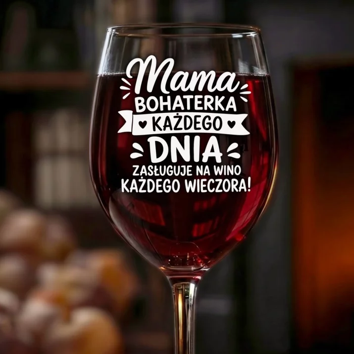 Kieliszek Do Wina Dla Matki Prezent Na Dzień Mamy Dla Kobiety: Mama Bohaterka Wieczora Kieliszek Do Wina Dla Matki Prezent Na Dzień Mamy Dla Kobiety: Mama Bohaterka Wieczora