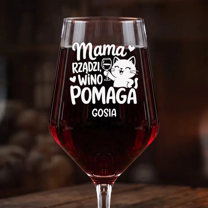 Mega Kieliszek Do Wina z Grawerem Dla Mamy Prezent Na Dzień Mamy Dla Kobiety: Mama Rządzi, Wino Pomaga