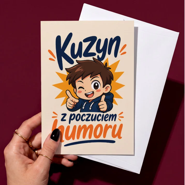 Kartka z Życzeniami Dla Kuzyna Dla Mężczyzny: Chibi Wesoły Kuzyn