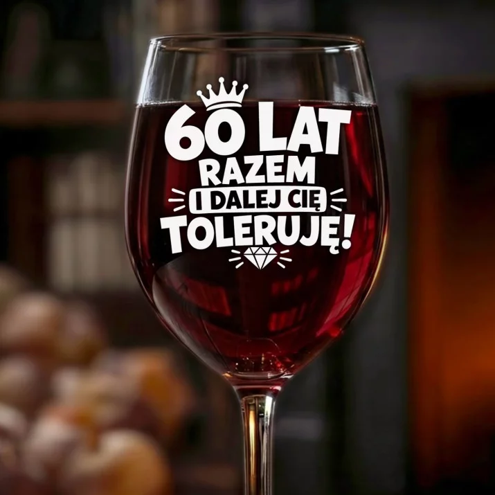Kieliszek Do Wina Na 60 Rocznicę Ślubu Prezent Na Walentynki Dla Kobiety: 60 Lat Razem - Toleruję Kieliszek Do Wina Na 60 Rocznicę Ślubu Prezent Na Walentynki Dla Kobiety: 60 Lat Razem - Toleruję