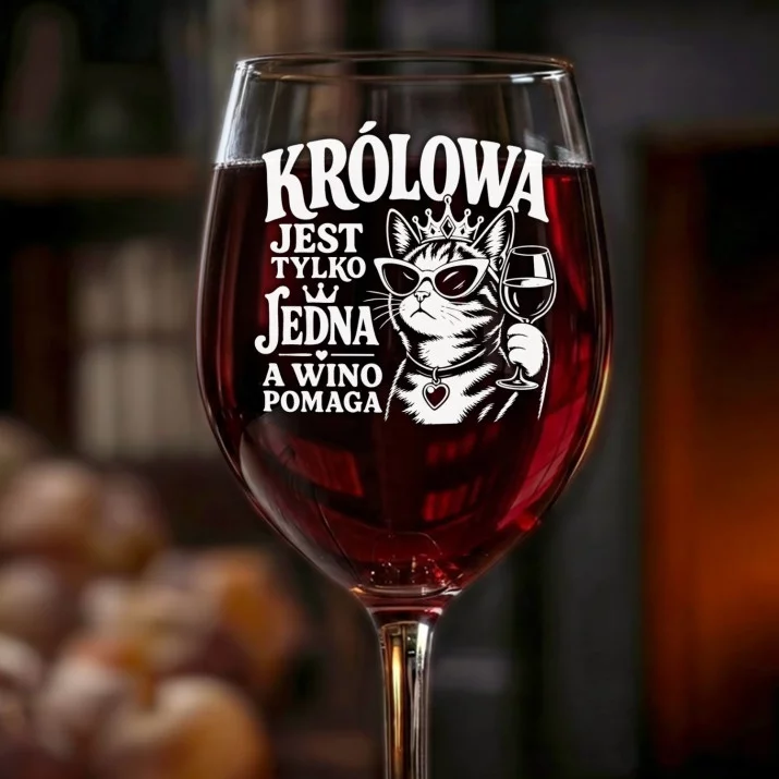 Kieliszek Do Wina Na Walentynki Prezent Na Rocznicę Dla Kobiety: Królowa I Wino Kot