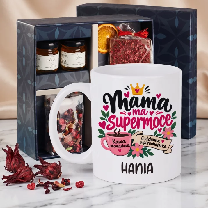 Zestaw Prezentowy z Kubkiem Dla Mamy Na Dzień Mamy Dla Kobiety: Mama Ma Supermoce