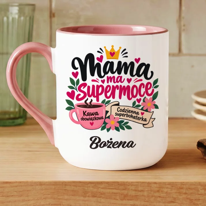 Kubek Personalizowany Dla Mamy Prezent Na Dzień Mamy Dla Kobiety: Mama Ma Supermoce Kubek Personalizowany Dla Mamy Prezent Na Dzień Mamy Dla Kobiety: Mama Ma Supermoce