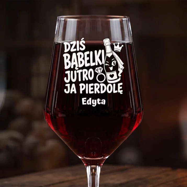Mega Kieliszek Do Wina z Grawerem Na Wieczór Panieński Prezent Dla Kobiety: Dziś Bąbelki Mega Kieliszek Do Wina z Grawerem Na Wieczór Panieński Prezent Dla Kobiety: Dziś Bąbelki