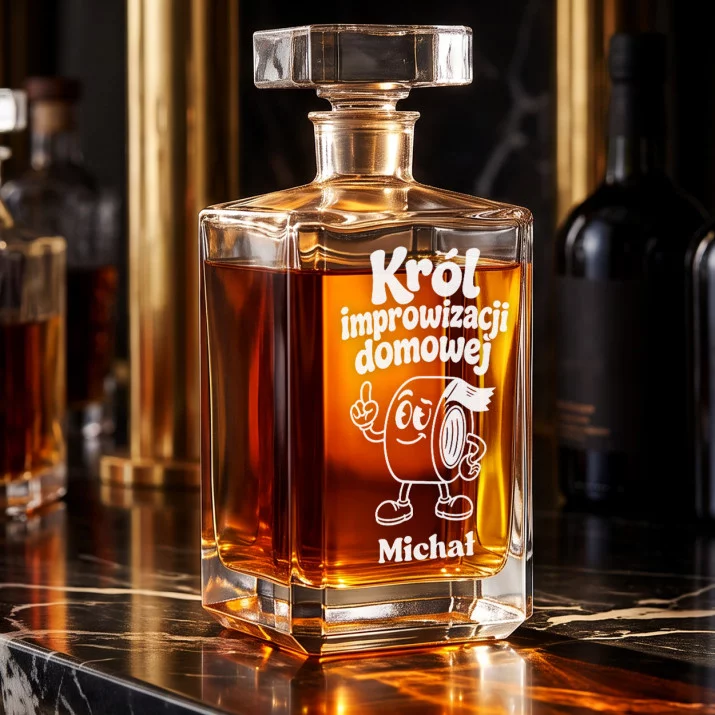 Karafka Do Whisky z Grawerem Na Dzień Ojca Prezent Dla Taty Mężczyzny: Król Improwizacji Domowej