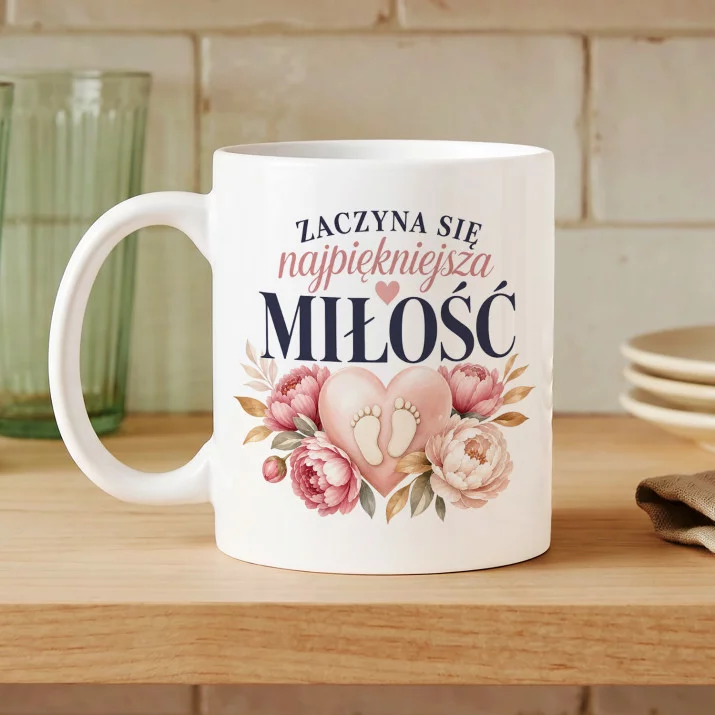 Kubek Z Nadrukiem Na Narodziny Dziecka Prezent Dla Kobiety: Najpiękniejsza Miłość Kubek Z Nadrukiem Na Narodziny Dziecka Prezent Dla Kobiety: Najpiękniejsza Miłość