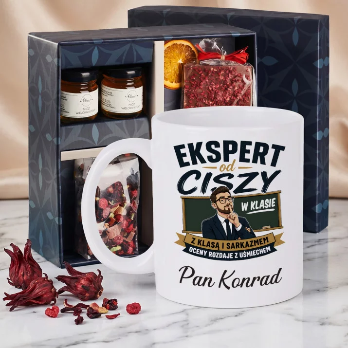 Zestaw Prezenowy z Kubkiem Na Dzień Nauczyciela Dla Nauczyciela Mężczyzny: Ekspert Od Ciszy W Klasie Zestaw Prezenowy z Kubkiem Na Dzień Nauczyciela Dla Nauczyciela Mężczyzny: Ekspert Od Ciszy W Klasie