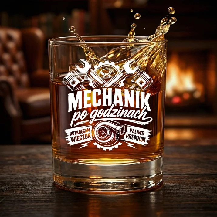 Szklanka Do Whisky Dla Mechanika Prezent Dla Mężczyzny: Mechanik Po Godzinach Szklanka Do Whisky Dla Mechanika Prezent Dla Mężczyzny: Mechanik Po Godzinach