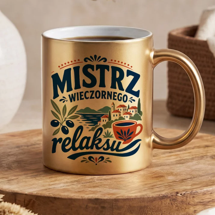 Złoty Kubek Na Dzień Chłopaka Prezent Dla Chłopaka Mężczyzny: Relaks Śródziemnomorski Złoty Kubek Na Dzień Chłopaka Prezent Dla Chłopaka Mężczyzny: Relaks Śródziemnomorski