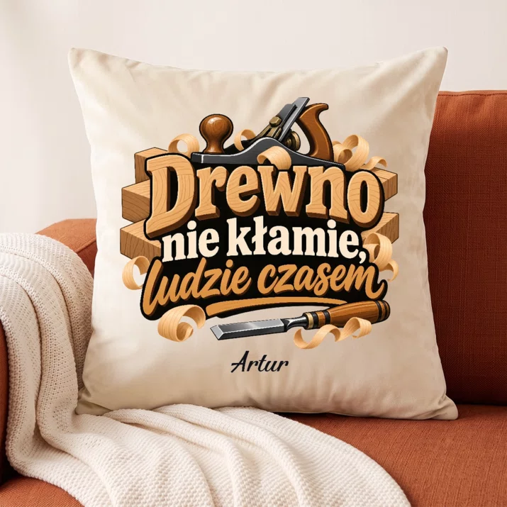 Poduszka Dekoracyjna Dla Stolarza Prezent Dla Mężczyzny: Drewno Nie Kłamie, Ludzie