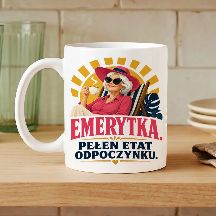 Kubek Z Nadrukiem Dla Emerytki Prezent Na Emeryturę Dla Kobiety: Pełen Etat Odpoczynku Kubek Z Nadrukiem Dla Emerytki Prezent Na Emeryturę Dla Kobiety: Pełen Etat Odpoczynku