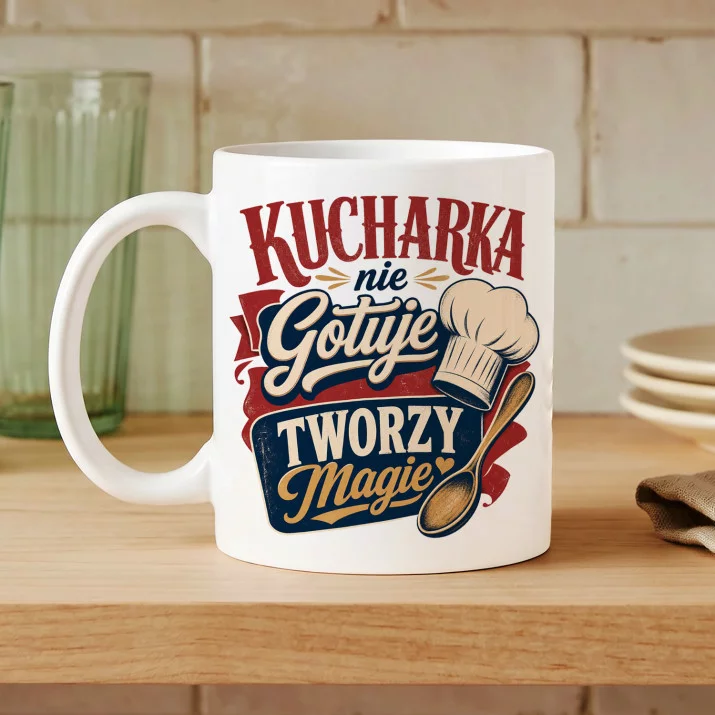 Kubek Z Nadrukiem Dla Kucharki Prezent Dla Kobiety: Magia Kuchni Kubek Z Nadrukiem Dla Kucharki Prezent Dla Kobiety: Magia Kuchni