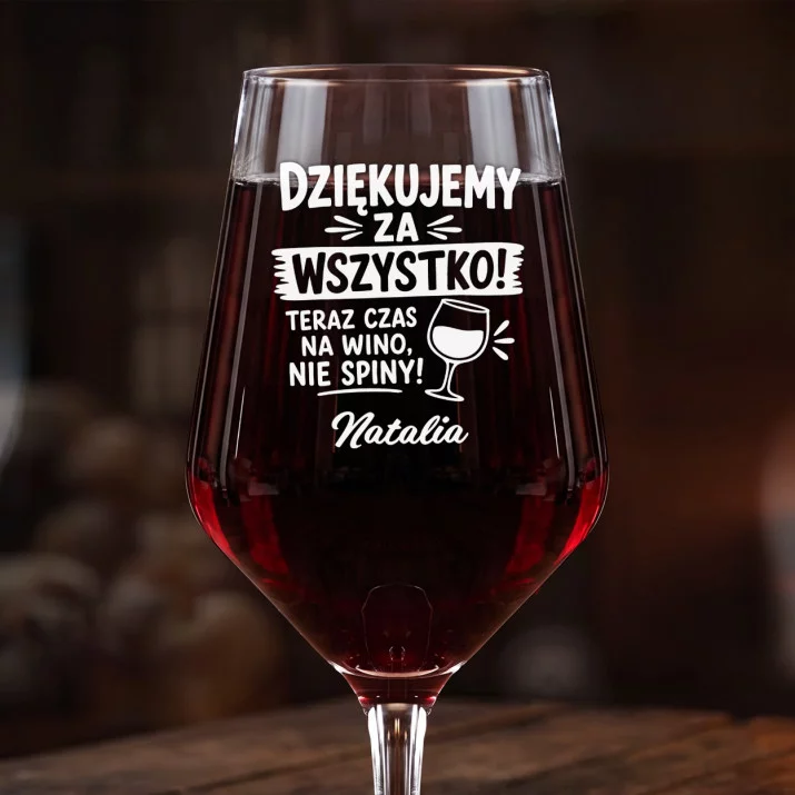 Mega Kieliszek Do Wina z Grawerem Na Pożegnanie Z Pracy Prezent Dla Kobiety: Dziękujemy Za Wszystko