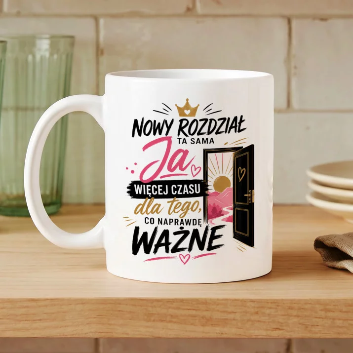 Kubek Z Nadrukiem Na Odejście Z Pracy Prezent Dla Kobiety: Nowy Rozdział Kubek Z Nadrukiem Na Odejście Z Pracy Prezent Dla Kobiety: Nowy Rozdział