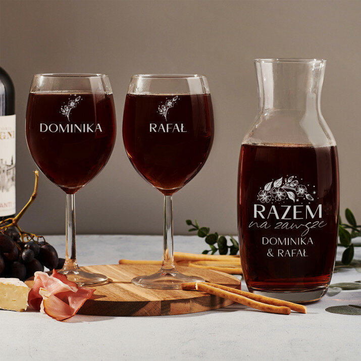 Razem na zawsze - Zestaw grawerowana karafka i dwa kieliszki do wina