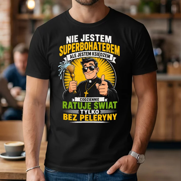 Koszulka Męska Dla Księdza Prezent Dla Mężczyzny: Ksiądz Bez Peleryny