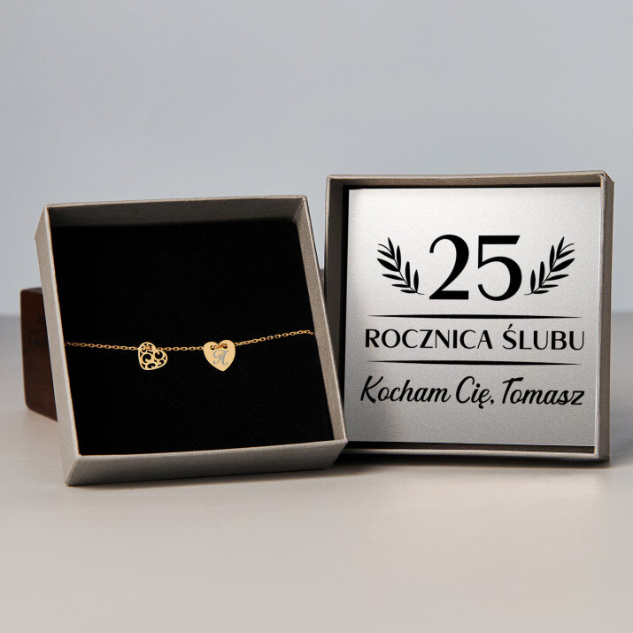 Rocznica ślubu - Bransoletka pozłacana dwa serca