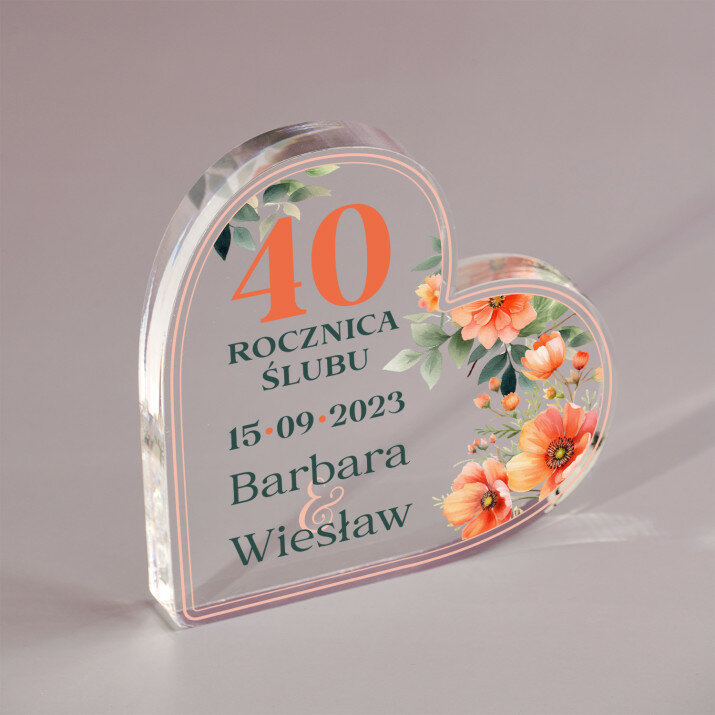 Rocznica ślubu + data - Blok akrylowy serce
