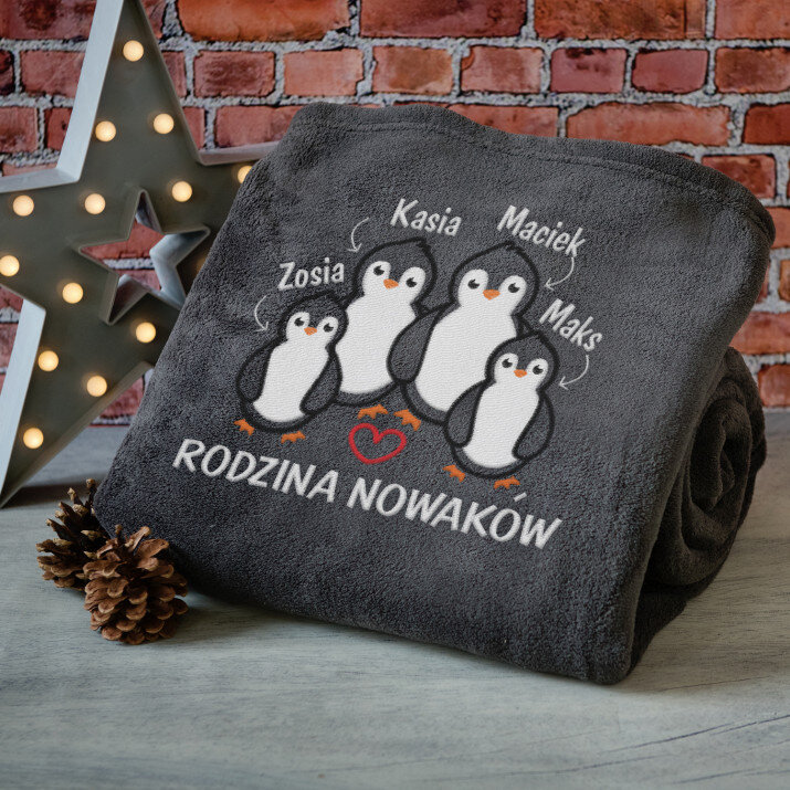 Rodzina pingwinów - koc z haftem