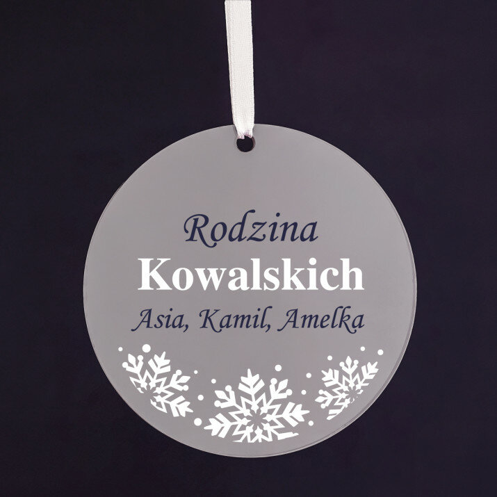Rodzina śnieżynki - Bombka akrylowa ze wstążką