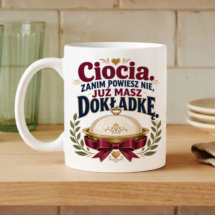 Kubek Z Nadrukiem Dla Cioci Prezent Dla Kobiety: Masz Dokładkę Kubek Z Nadrukiem Dla Cioci Prezent Dla Kobiety: Masz Dokładkę
