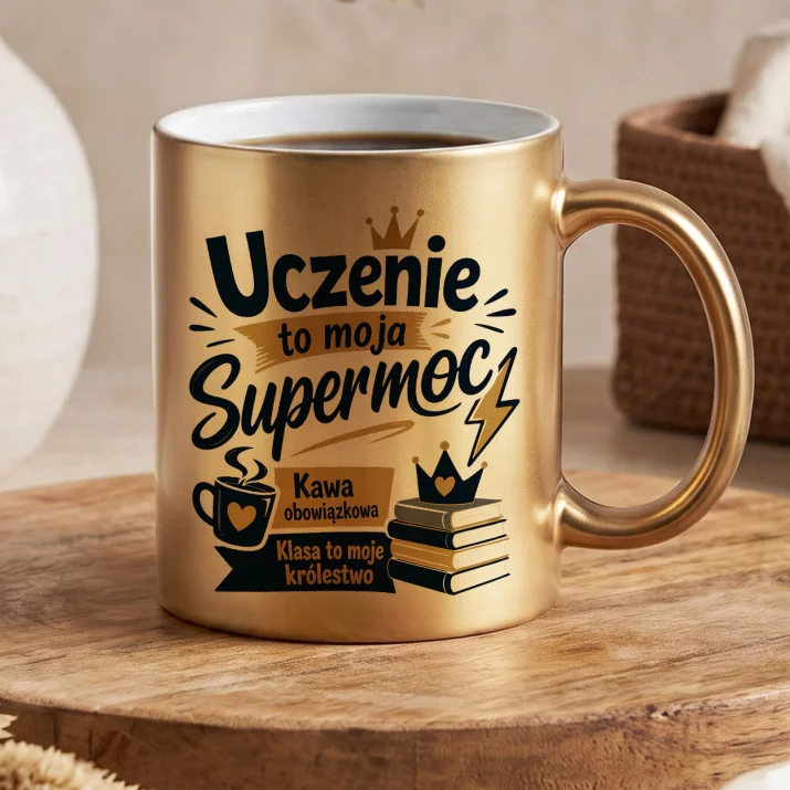 Złoty Kubek Na Dzień Nauczyciela Prezent Dla Nauczyciela Kobiety: Szkolna Supermoc Złoty Kubek Na Dzień Nauczyciela Prezent Dla Nauczyciela Kobiety: Szkolna Supermoc