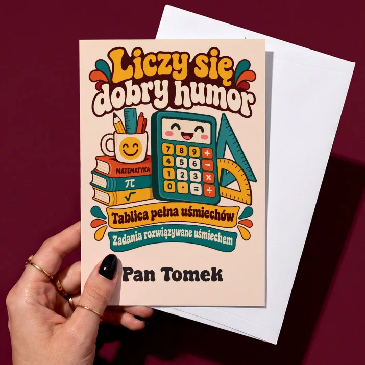 Kartka Personalizowana Dla Nauczyciela Matematyki Prezent Dla Mężczyzny: Liczy Się Dobry Humor Kartka Personalizowana Dla Nauczyciela Matematyki Prezent Dla Mężczyzny: Liczy Się Dobry Humor
