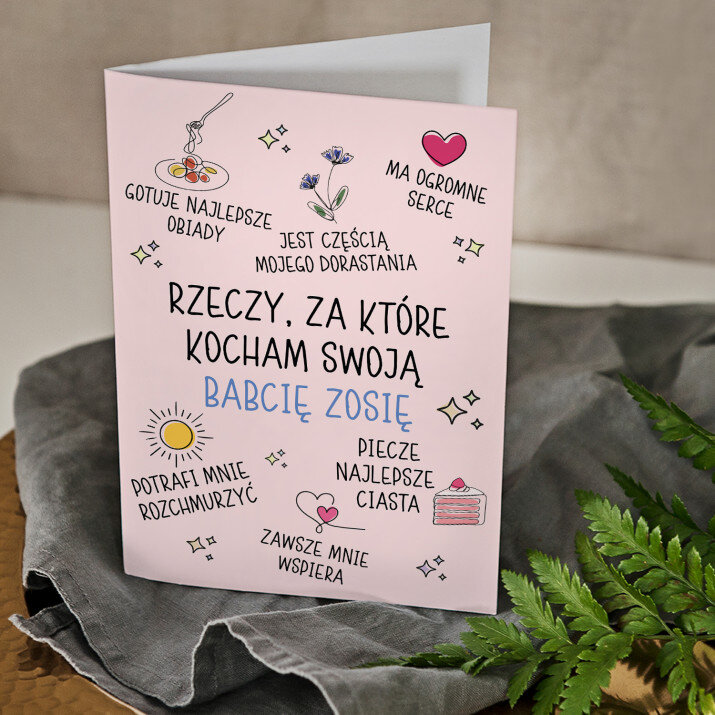 Rzeczy za które kocham babcię - kartka z życzeniami